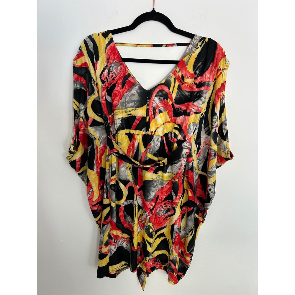 Nicola Abstract Swirl Print V-Neck Empire Waist Dolman Tunic Top Medium